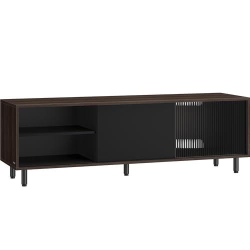 VASAGLE Werkzeuglose und superschnelle Montage, TV-Schrank für Fernseher bis zu 60 Zoll, Fernsehtisch Wohnzimmer, geriffeltes Glas modern, 140 x 39 x 45 cm,...